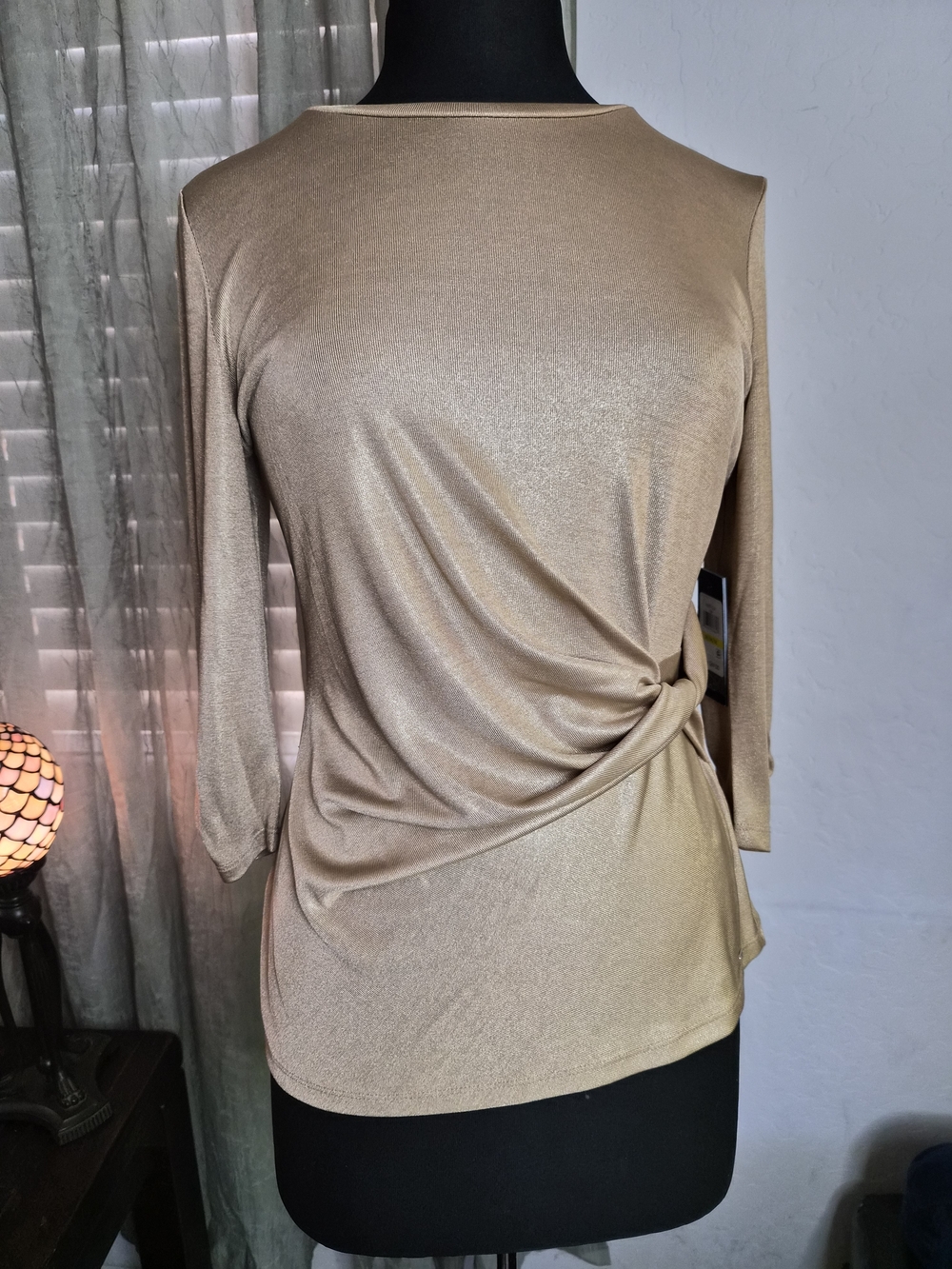 Tommy Hilfiger Metallic Gold Knot-Detail Long Sleeve Top